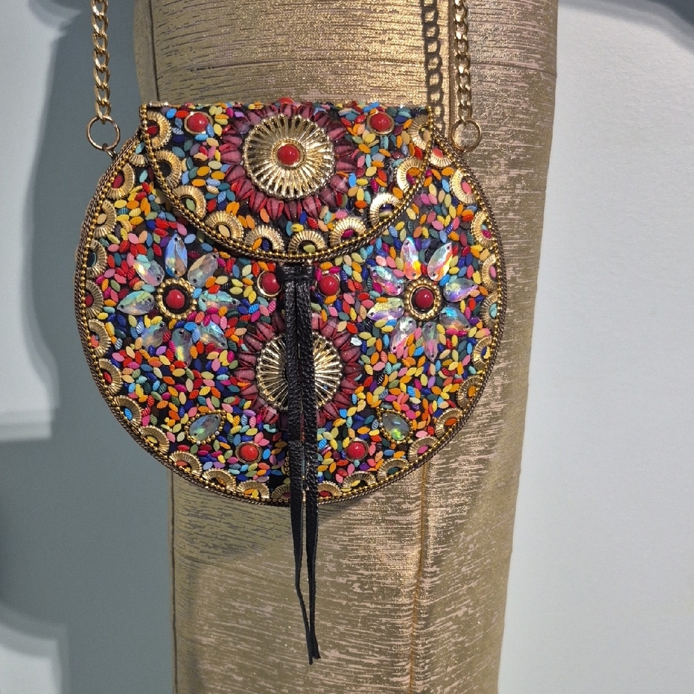 Lulu Multicolor and Gold Beaded Shoulder Bag